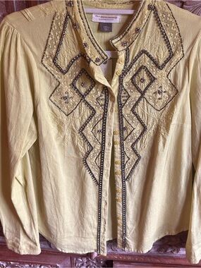 Pilcro Yellow Beaded Collar Button-Up Blouse